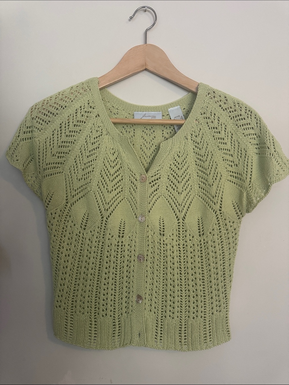 Vintage Light Green Short-Sleeve Knit Cardigan Sweater